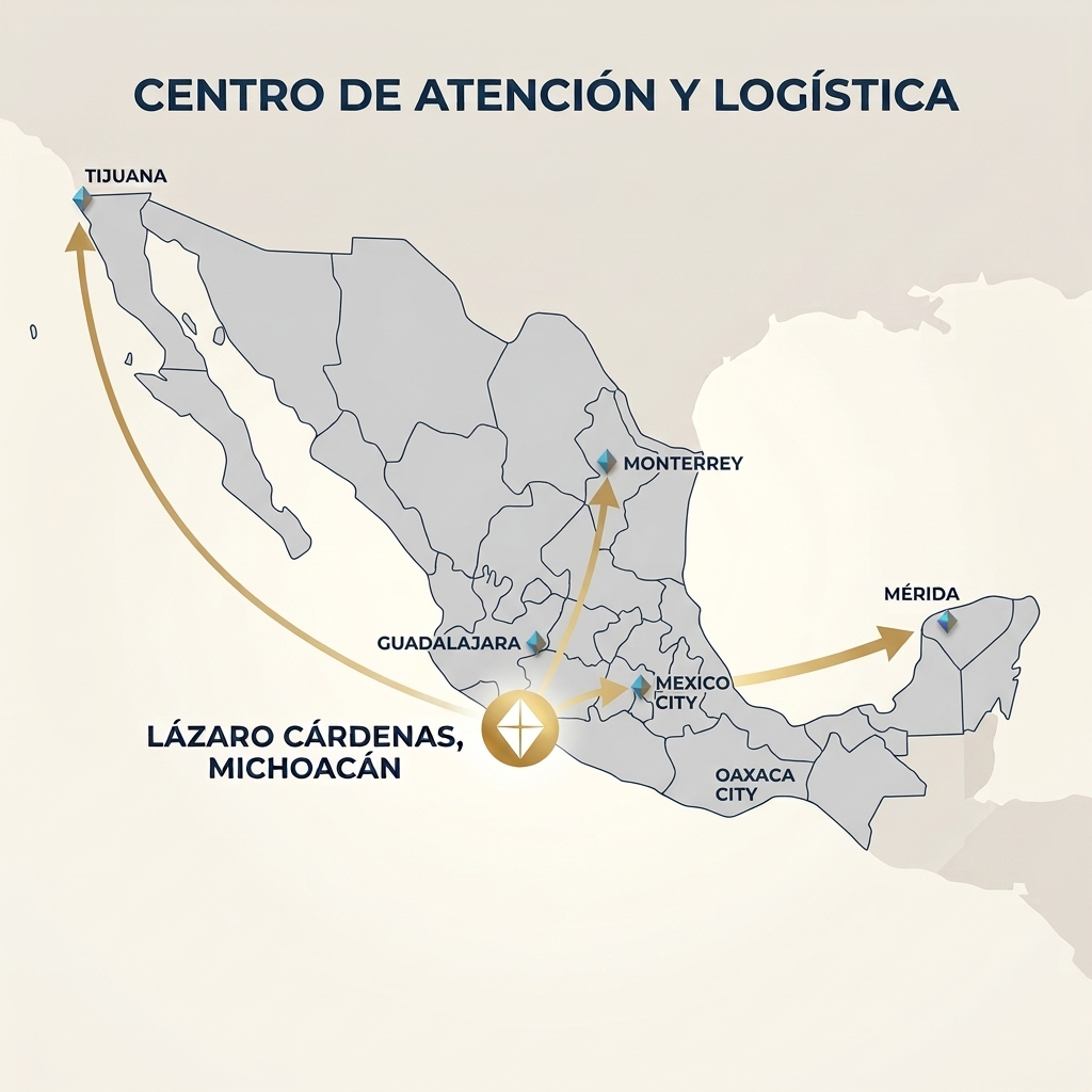 Mapa de cobertura de ALLI Transportes: de Lazaro Cardenas hacia los principales destinos del pais